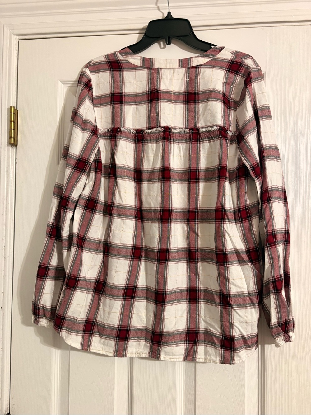new directions Red & White Plaid Long-Sleeve Peasant Top